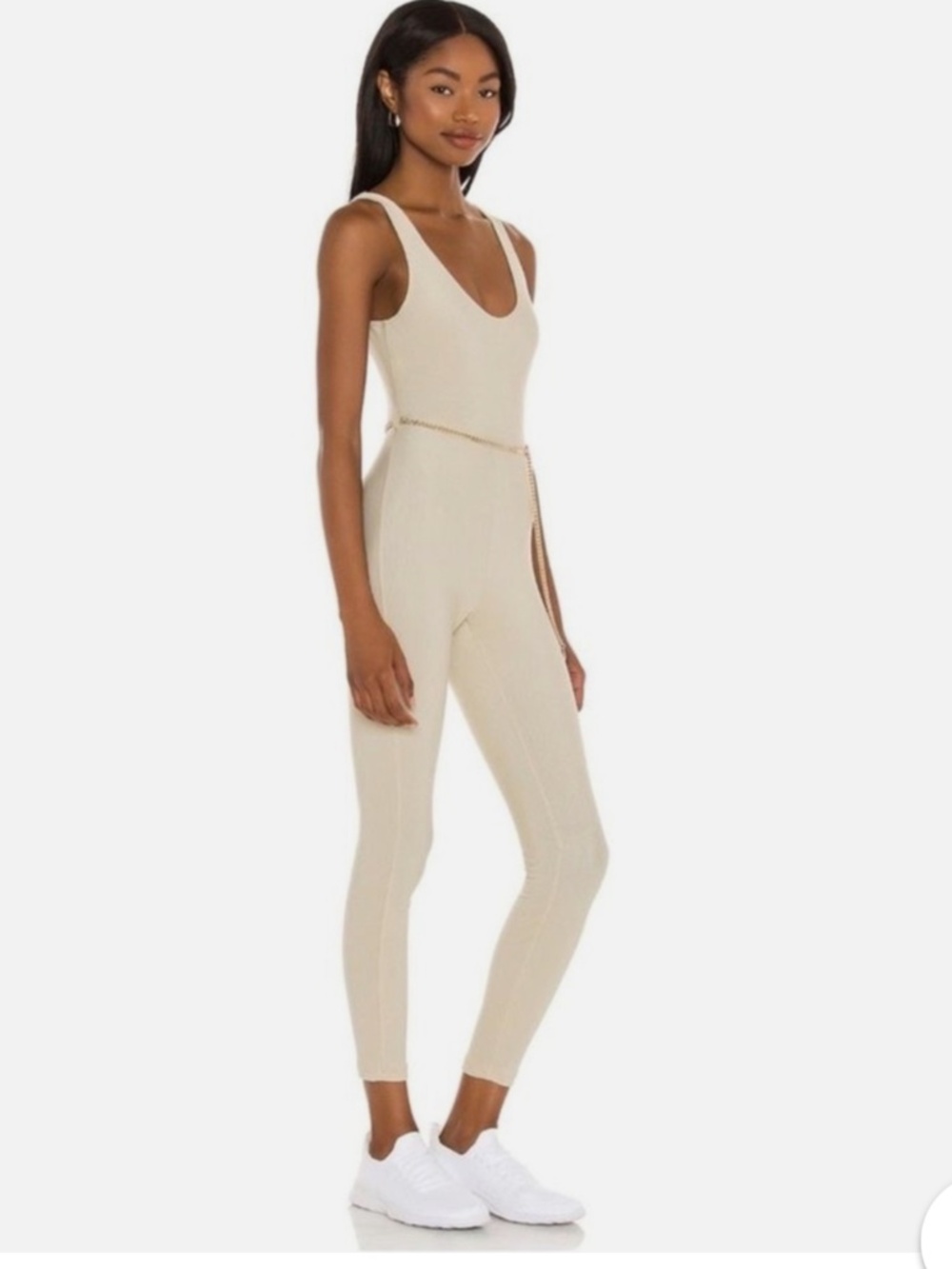 WeWoreWhat Ribbed Scoop Neck Jumpsuit with Chain Belt – Size S – NWT